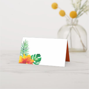 Carte De Placement Hibiscus orange et Feuilles tropicaux
