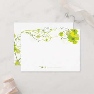 Carte De Placement Hibiscus vert Mariage floral et hirondelle