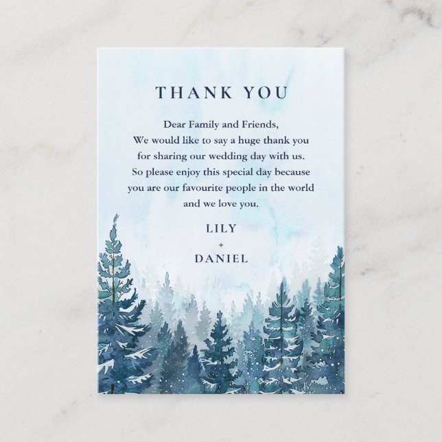 Carte De Placement Hiver Aquarelle Pine Mariage Merci (Devant)