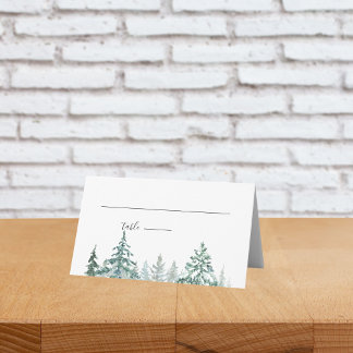 Carte De Placement Hiver Pins Rustiques Lanterne Mariage botanique