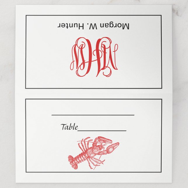 Carte De Placement Homard rouge #1 Dessin Vin Script Monogramme (Créateur téléchargé)