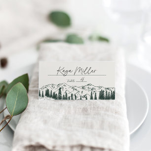 Carte De Placement Hunter Green Mariage d'esquisse de montagne