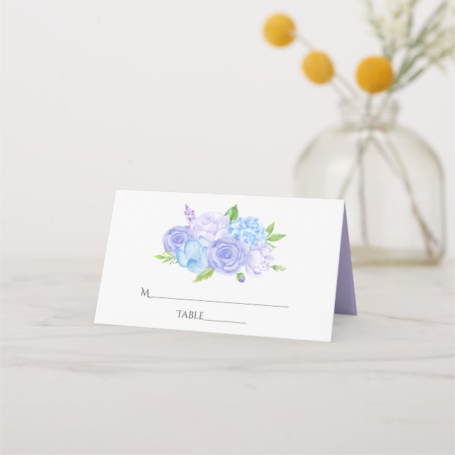 Carte De Placement Hydrangea Blue et Lavender Mariage clair (Devant)