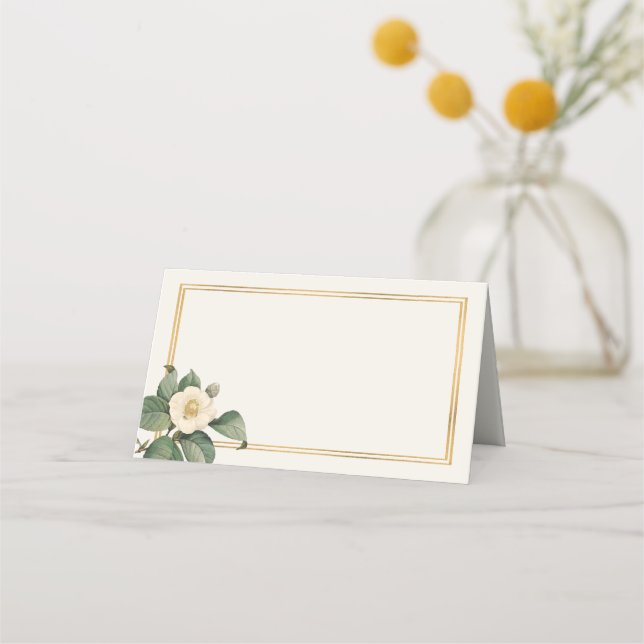 Carte De Placement Illustration florale blanche simple | Table Mariag (Devant)