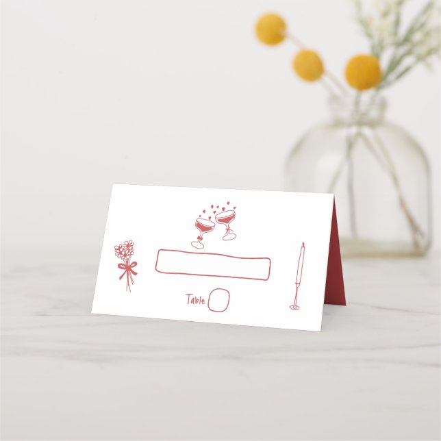 Carte De Placement Illustrations faites à la main Doodles Maroon Mari (Devant)