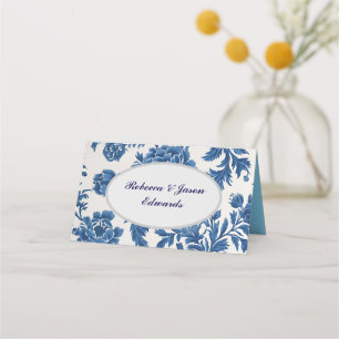Carte De Placement Impression florale d'inspiration victorienne bleue