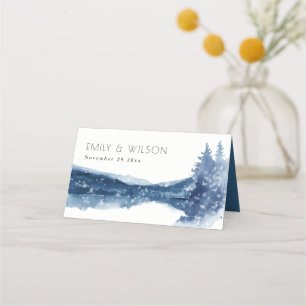 CARTE DE PLACEMENT INDIGO INK BLEU NEIGE MOUNTAIN LAC MARIAGE