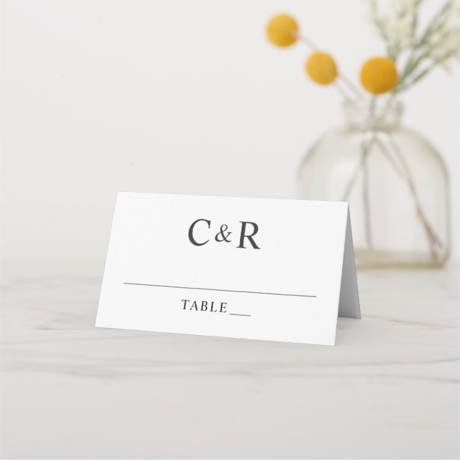 Carte De Placement Initiales de Monogramme Mariage noir et blanc mode (Devant)
