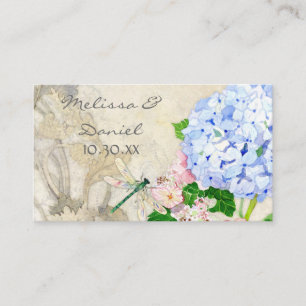 Carte De Placement Jardin anglais, bleu et rose Hydrangeas aquarelle
