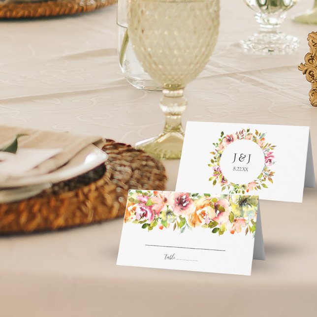 Carte De Placement Jardin d'été Aquarelle Florale Mariage Carte Place (Summer Garden Watercolor Floral Wedding Place Card)