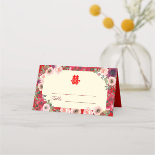 Carte De Placement Jardin fleuri rouge mariage chinois