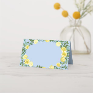 Carte De Placement Jaune clair et bleu pâle Rose Mariage floral