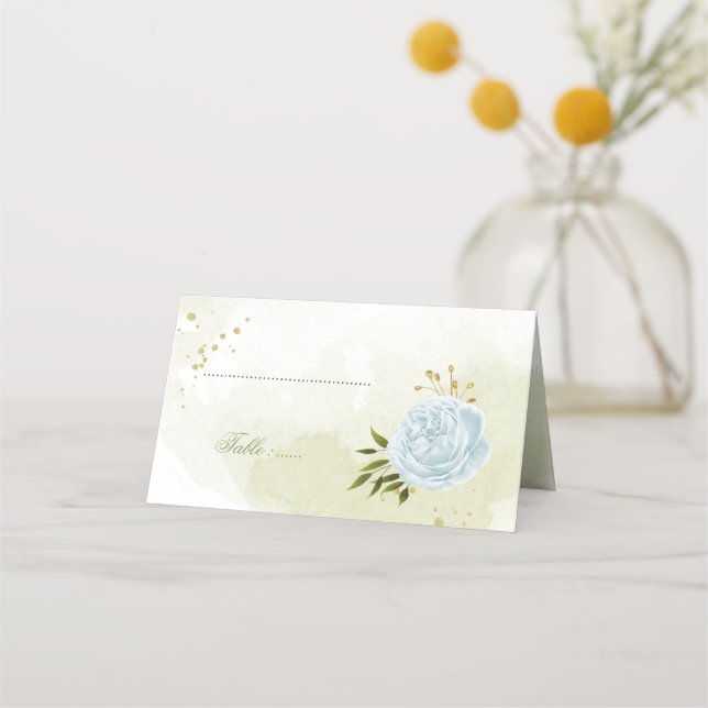Carte De Placement joli bleu feuille vert fleurs (Devant)