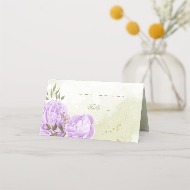 Carte De Placement joli fleurs violettes vert feuilles (Devant)