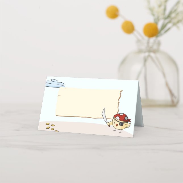 Carte De Placement Joli oiseau avec épée Anniversaire Pirate Thème (Devant)