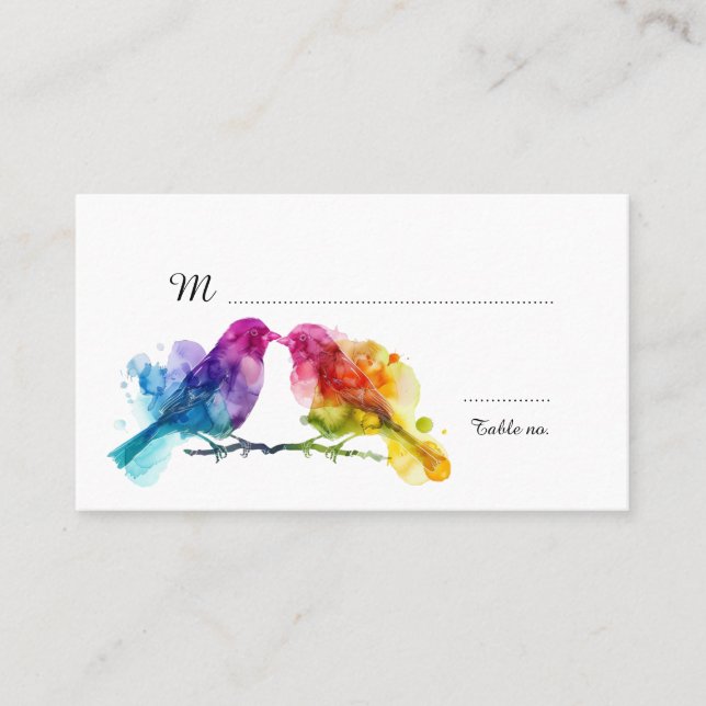 Carte De Placement Joli texte au fond Rainbow Lovebirds (Devant)