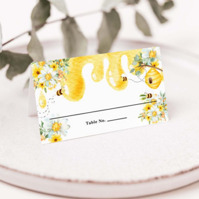 Carte De Placement Jolies abeilles à miel Fleurs jaunes Fête d'annive (Créateur téléchargé)