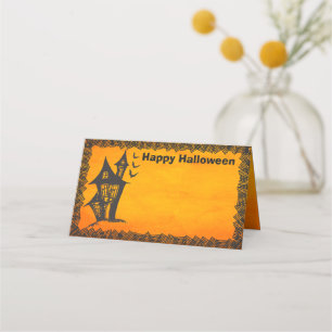 Carte De Placement Joyeuses sorcières d'Halloween Maison hantée