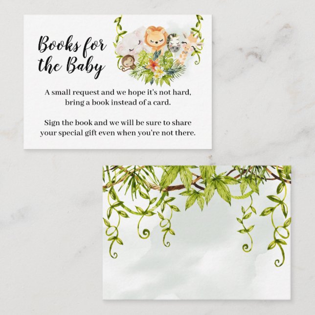 Carte De Placement Jungle Animal Apportez un livre Baby shower insert (Devant / Derrière)