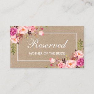 Carte De Placement Kraft Aquarelle rose Floral Mariage Nom réservé