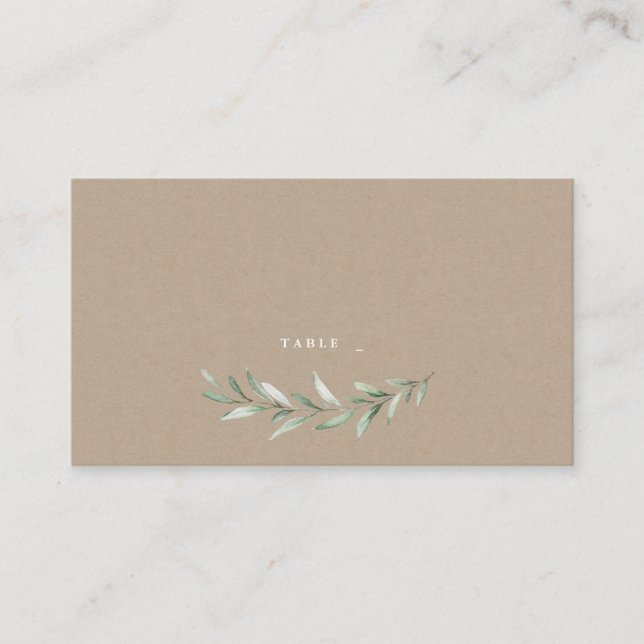Carte De Placement Kraft Aquarelle verdure mariage rustique (Devant)