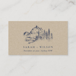 Carte De Placement Kraft Navy Pine Woods Mountain Sketch Mariage