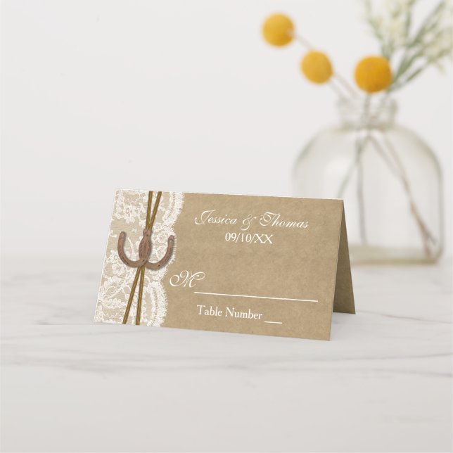 Carte De Placement La collection de Mariages Kraft, Lace & Horseshoe (Devant)