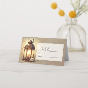 Carte De Placement Lanterne en Bronze Lumineuse pour Mariage Rustique