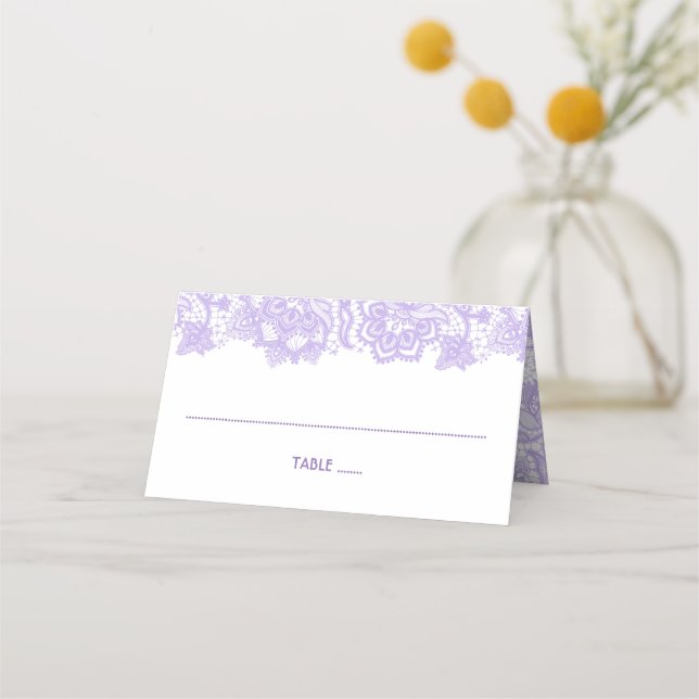 Carte De Placement Lanterne et dentelle florales violettes (Devant)