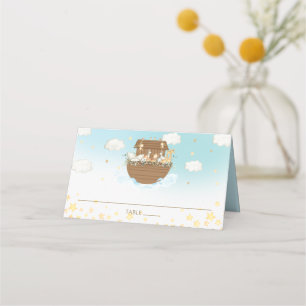 Carte De Placement L'arche de Noé Bleu Animaux Mignons Anniversaire B