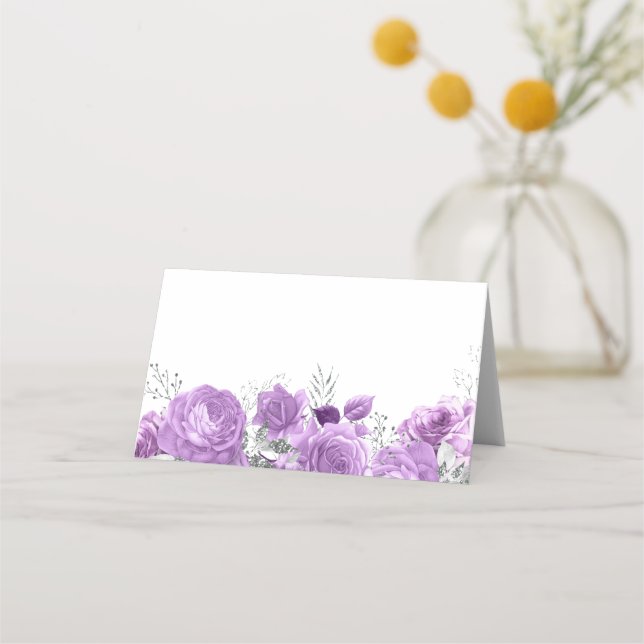 Carte De Placement Lavande & Argent Floral Tous les événements Mariag (Devant)