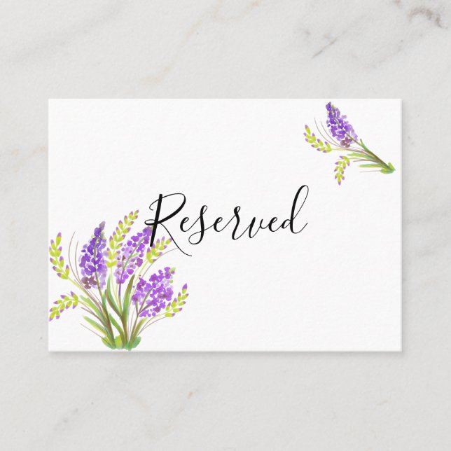 Carte De Placement Lavande d'aquarelle et fleurs vertes (Devant)