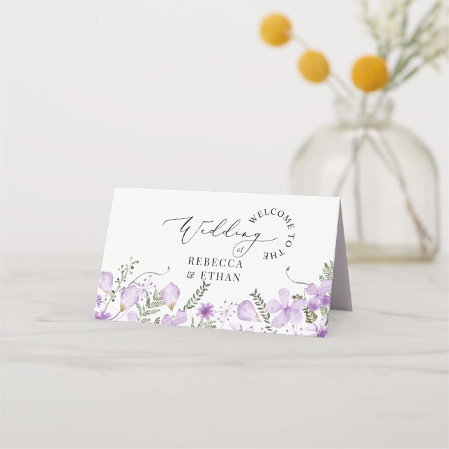 Carte De Placement Lavande Rustique Floral Mariage Place Card (Dos)