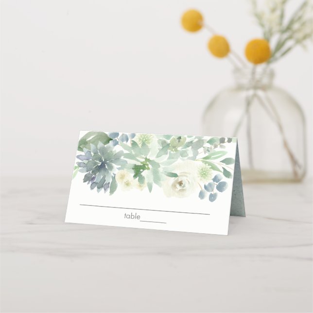Carte De Placement Le Baby shower Succulent Floral Blanc (Devant)