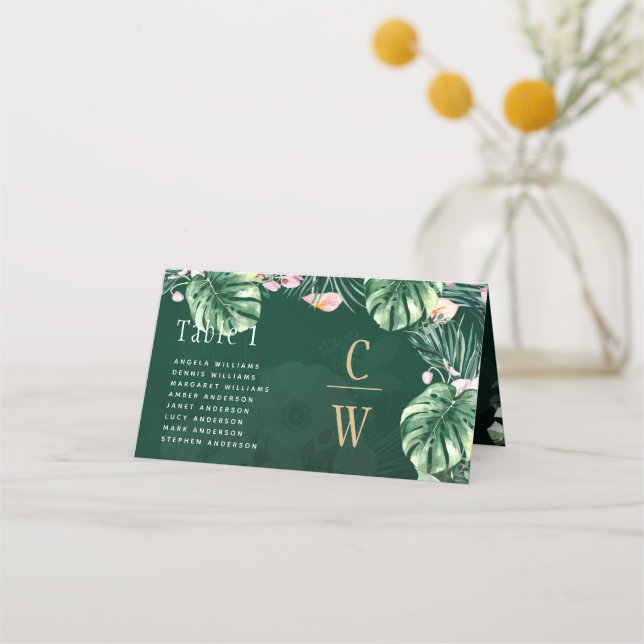 Carte De Placement LeahG Mariage botanique vert tropical (Devant)