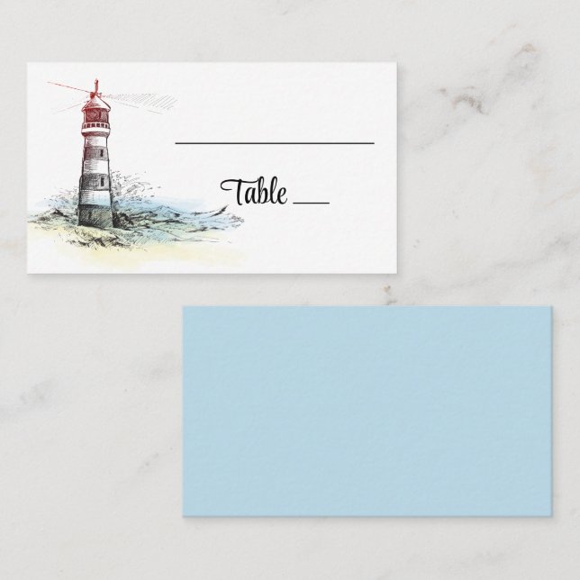 Carte De Placement Lighthouse Beach Summer Blue Mariage nautique (Devant / Derrière)