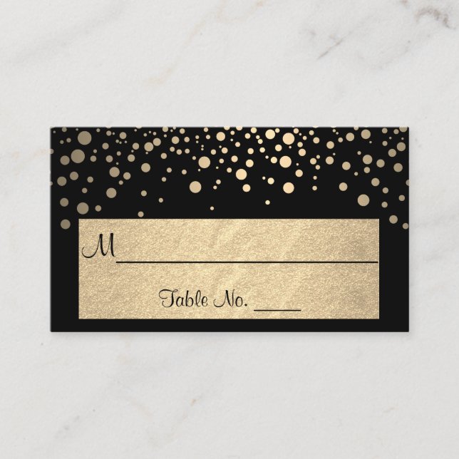 Carte De Placement Lights Gold Confetti Dots sur Noir (Devant)