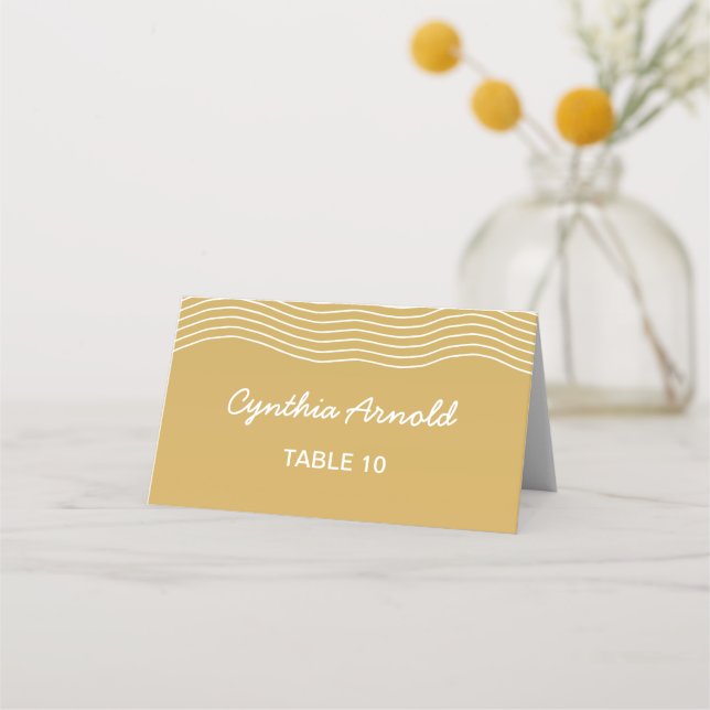 Carte De Placement Lignes mariages Gold White Wavy Élégantes minimali (Devant)