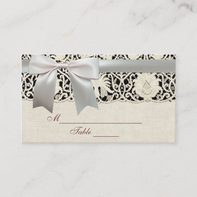 Carte De Placement Linge de dentelle mariage blanc classique jolie (Devant)