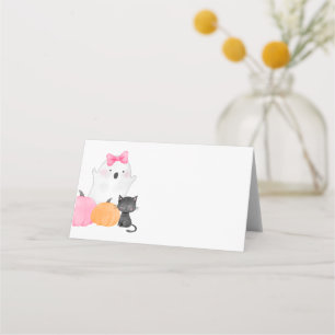 Carte De Placement Little Boo rose Halloween baby shower merci