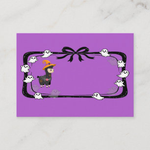 Carte De Placement Llama Halloween portant un chapeau de sorcière vio