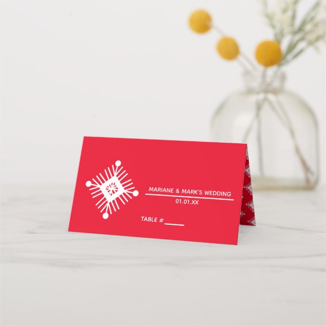 Carte De Placement Logo de mariage simple flocon de neige rouge blanc (Devant)