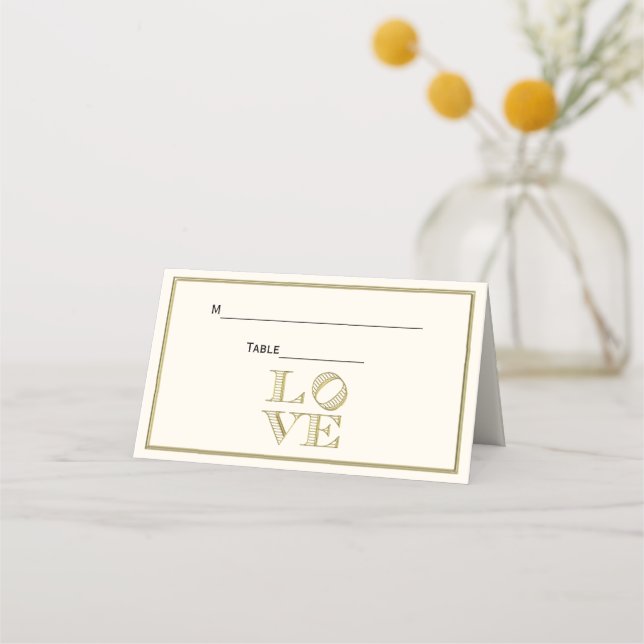 Carte De Placement LOVE Texte graphique - Faux Gold Ivory BG (Dos)
