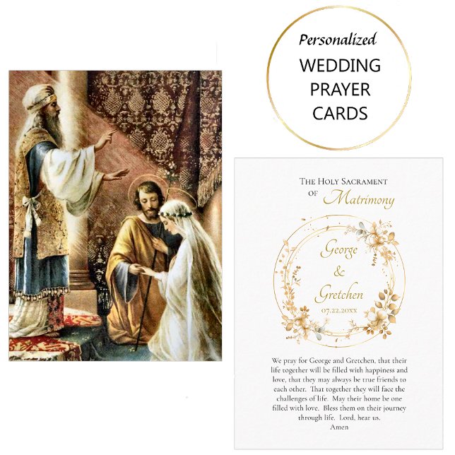 Carte De Placement Lovely Flower Wreath Catholic Wedding Prayer Card  (Créateur téléchargé)
