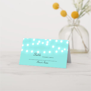 Carte De Placement Lumières de Chaîne Bleu Turquoise Élégant Table