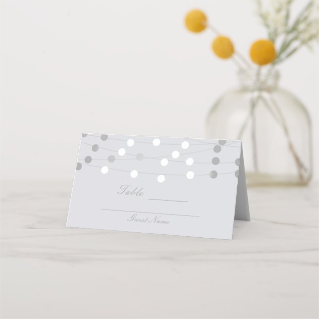 Carte De Placement Lumières de Chaîne d'Argent Blanc Mariage Moderne  (Dos)