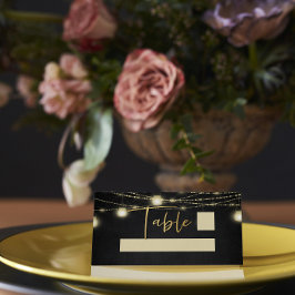 Carte De Placement Lumières de chaîne de script Gold Black Élégant