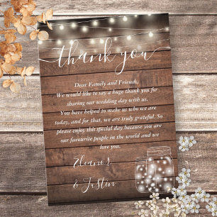 Carte De Placement Lumières de Chaîne en Bois Rustique Mariage Remerc