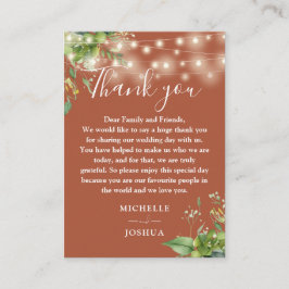 Carte De Placement Lumières vertes Terracotta Mariage Merci