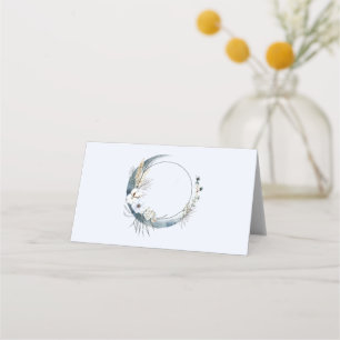Carte De Placement Lune de croissant bleu avec fleurs blanches